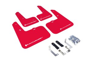 Hyundai Veloster Mud Flap Kit - Front + Rear - Rally Armor - UR Series Urethane, No-Drill - Red with White Logo - `12-`18